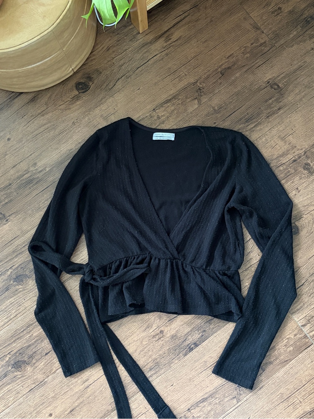 Urban Outfitters Black Long Sleeve Wrap Top